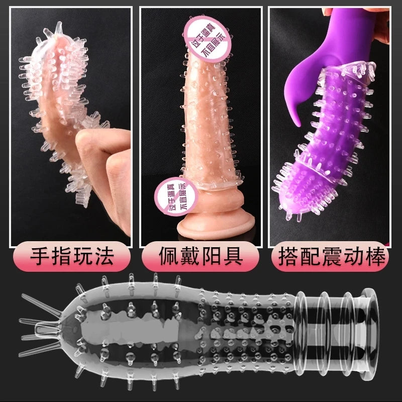 1PCS Reusable Condoms For Men Delay Ejaculation Spike Dotted Penis Sleeve Adult Sex Toys Condom Cock Extender Dildo Cover Sleeve - Seprincess