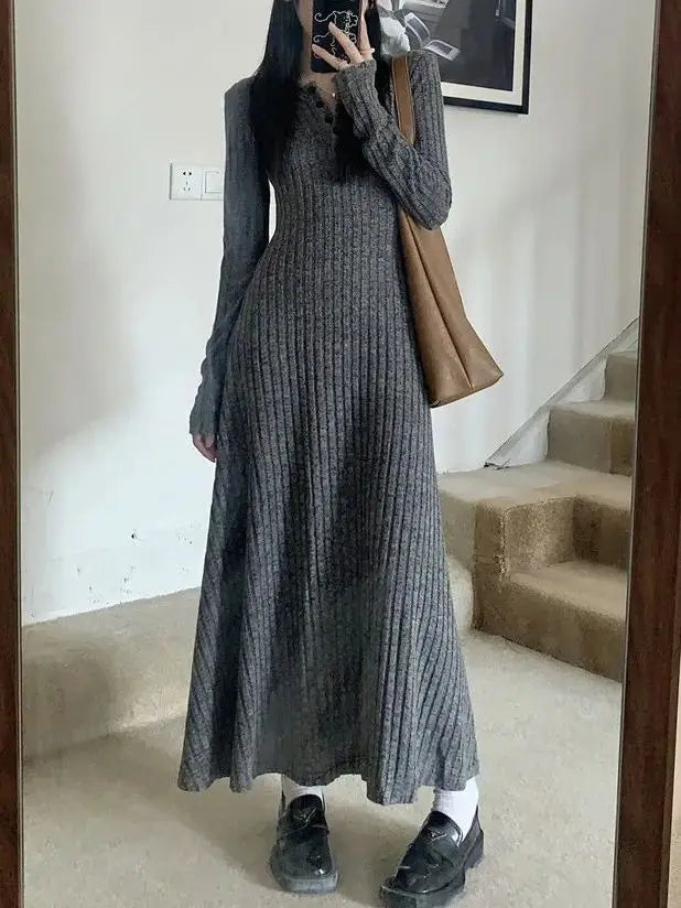 2024 Korean High-end Knitted Dress for Women Autumn/Winter Slim Fit Fashionable Versatile Long-sleeved Woolen Dress for Women - Seprincess