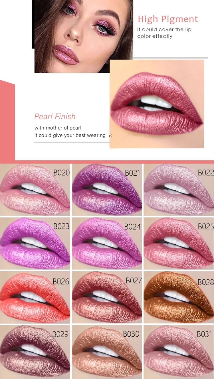 12 Colors Korea Matte Glitter Lipstick Pink Nude Matte Gliter Waterproof Kissproof Glitter Flip Lipstick Orange Dropshipping - Seprincess