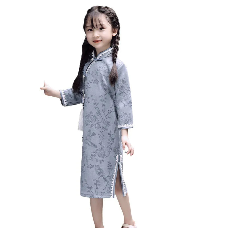 Children's Hanfu Cheongsam 2023 Autumn Winter New Retro Princess Dress Chinese Traditional Qipao Baby Girl Qipao Dress Kids - Seprincess