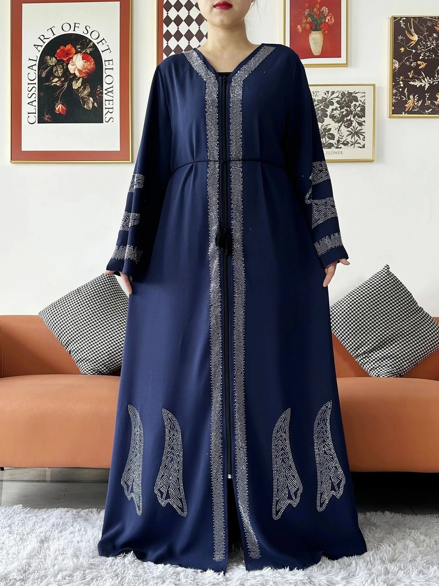 New Women Elegant Dress Chiffon Open Abaya with Zipper Muslim Women Dress Islamic Clothing Cardigan Abaya Women Muslim Dress