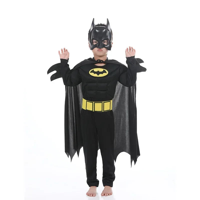 Kids Boys Muscle Costumes with Mask Cloak Movie Character Superhero Cosplay Halloween Party Role Play - Seprincess