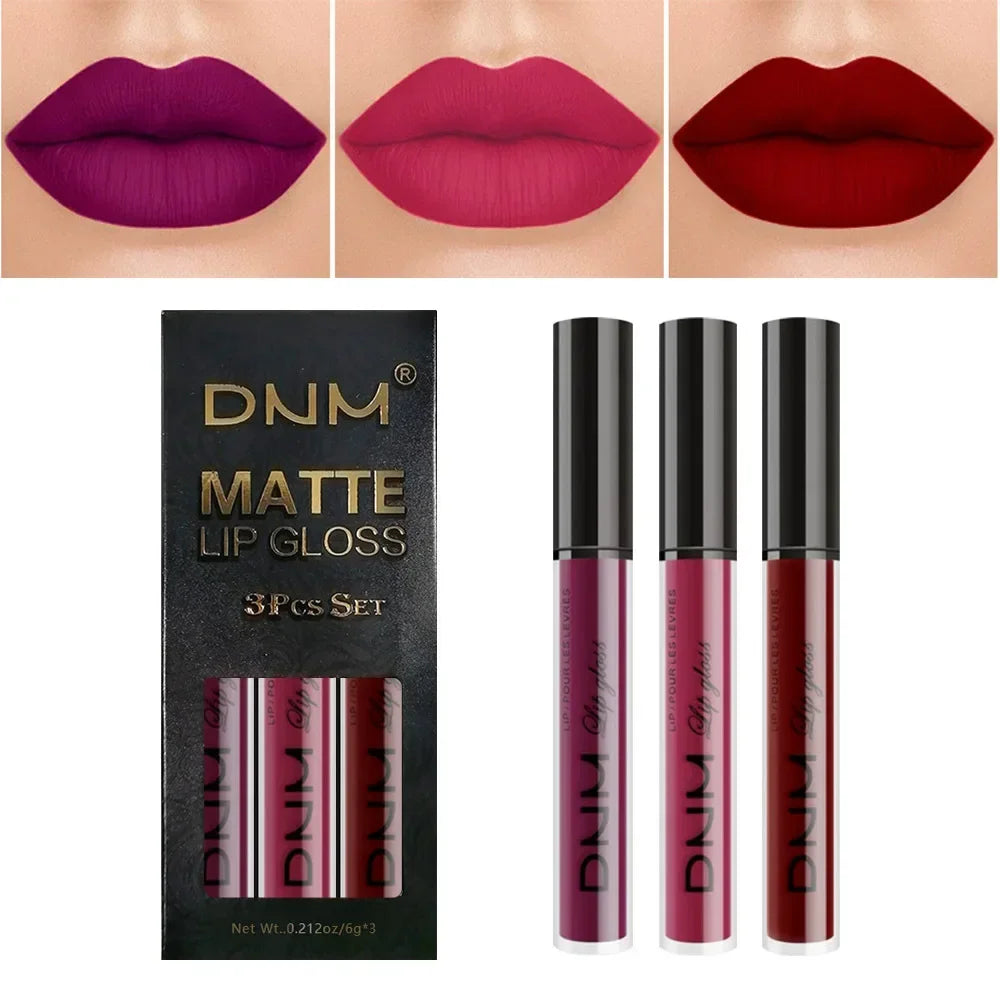 3 Colors/set Matte Velvet Lip Gloss Non-Stick Cup Waterproof Long-lasting Liquid Lipstick Cosmetic Keep 24 Hours Fashion Makeup - Seprincess