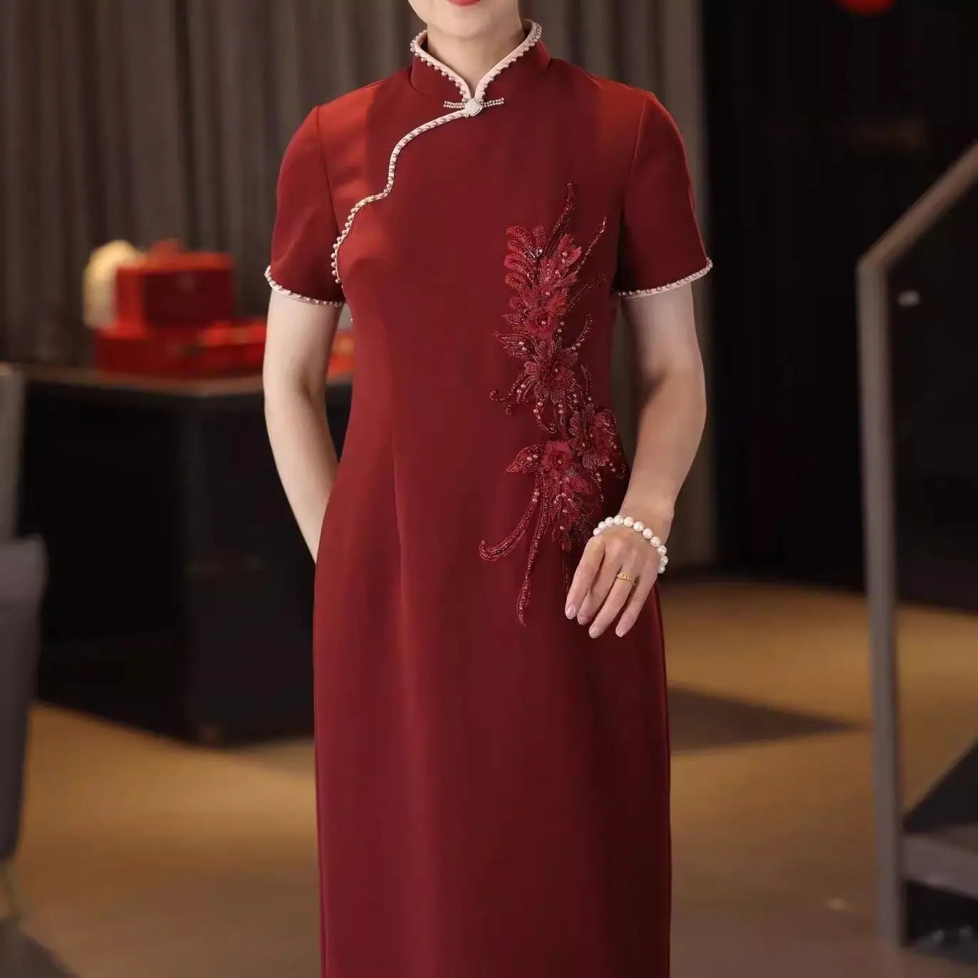 Yourqipao Chinese Wedding Cheongsam Mother Of The Bride Two Pieces Long Qipao Wedding Guest Dresses Traditional Hanfu Sets - Seprincess