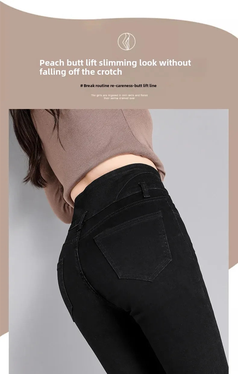 High-Waisted Jeans Women's New Slimming Stretchy Black Cropped Pants Tightening Your Silhouette Smoothing Out Your Waistline