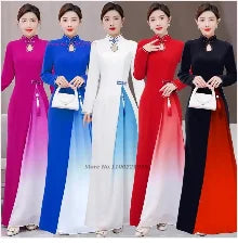 2024 chinese vintage qipao velvet dress mandarin collar improved cheongsam flower embroidery evening banquet qipao folk dress - Seprincess