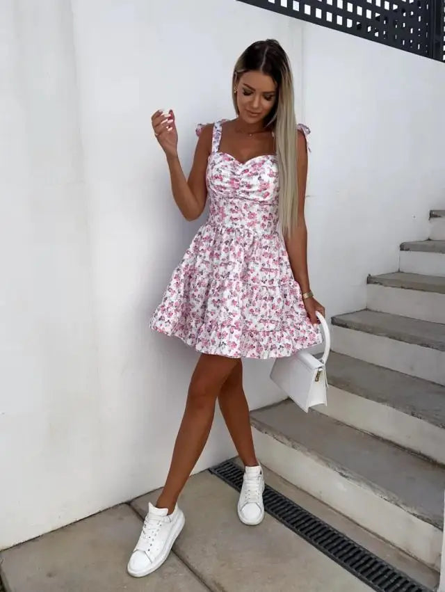 Women Summer Dress Sexy Strapless Bow Tie Vacation Boho Beach Short Sweet Dresses Vestidos Backless Elegant Dresses ワンピース　レディース - Seprincess