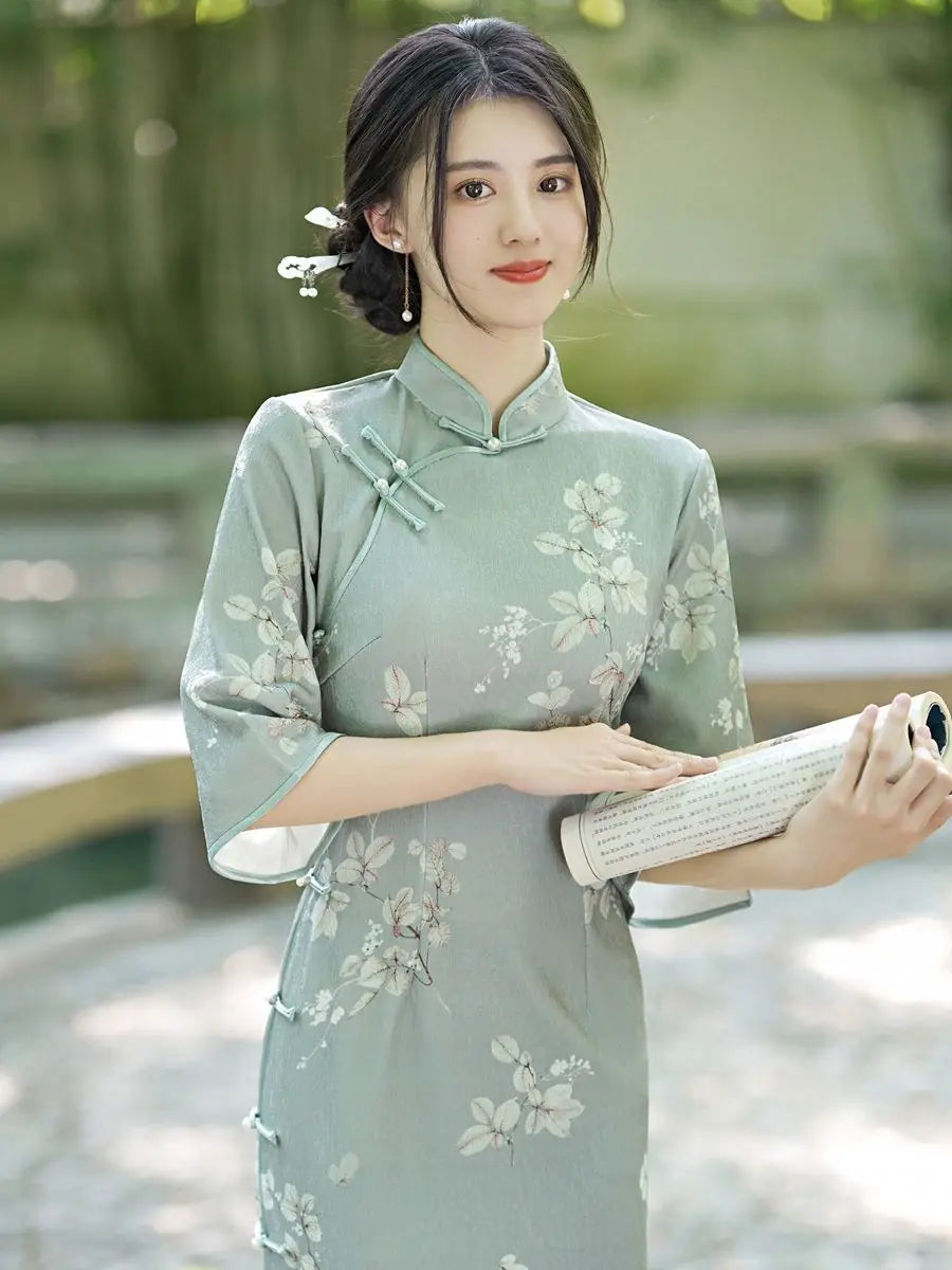 New Summer Vintage Elegant Cheongsam Chinese Traditional Qipao Mid Sleeve Dress for Women Clothing - Seprincess