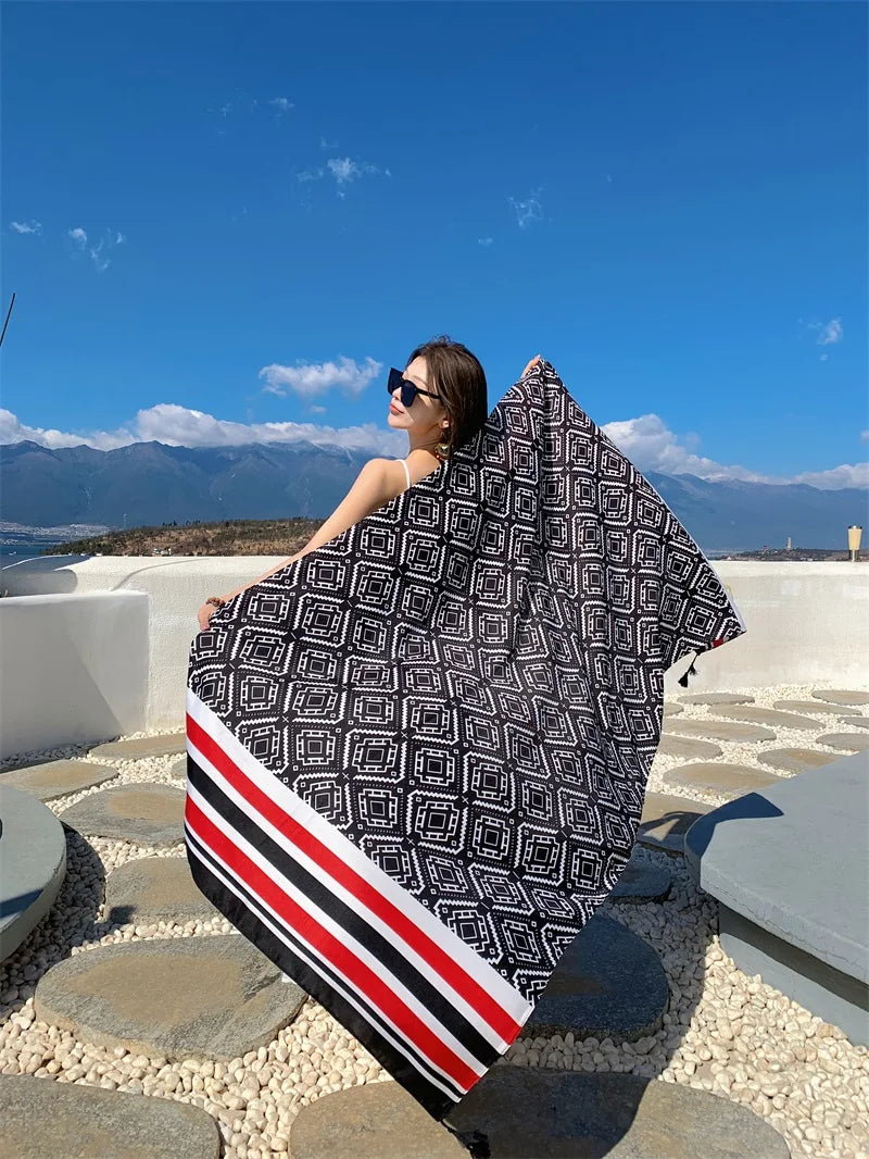 2018 New 90x180cm Twill cotton Pareo Beach Cover-Ups Women Large Beach Dress Bikini Bathing Swimwear Cover Up Sarong Wrap Scarf