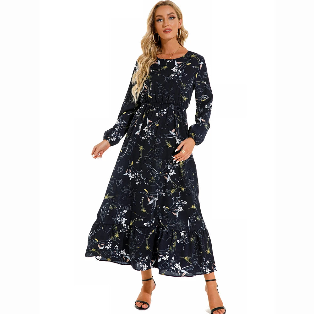 Women Maxi Dresses Sping Autumn Bohemian Casual Full Sleeve High Waist Beach Woman Chiffon Dresses Floral Vestidoes Long Dress - Seprincess