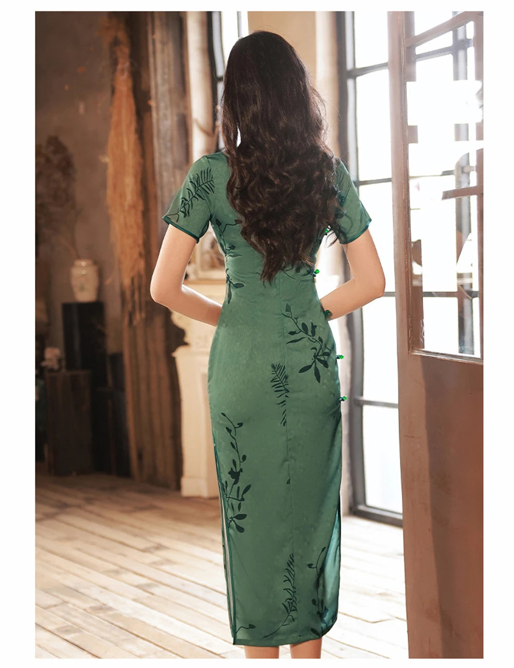 Long Chiffon Cheongsam Vintage Old Shanghai Green Printed Dress Summer Daily Elegant Chinese Traditional Banquet Qipao Chinoise - Seprincess