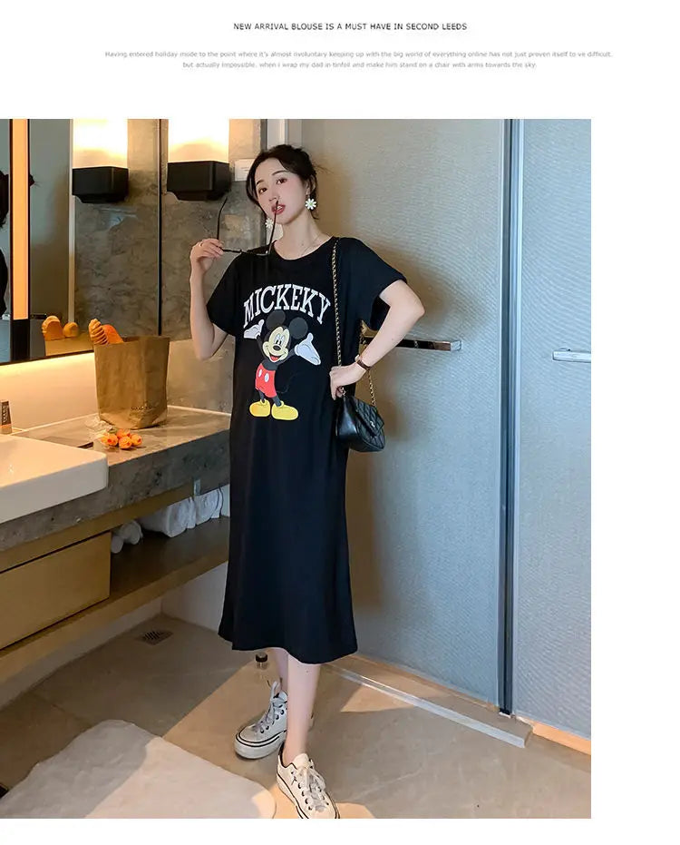 Disney Dongdaemun Maternity Dress Short Sleeve T-shirt Skirt 2022 Summer Cartoon Mickey Printed Summer Dress Fashion - Seprincess