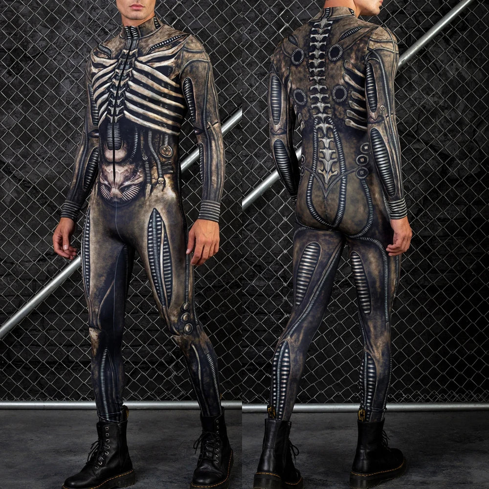 VIP FASHION Men Skeleton Costume Front Zipper Carnival Purim Zentai Suit Zombie Jumpsuit Funny Bodysuit Festival Party Clothes - Seprincess