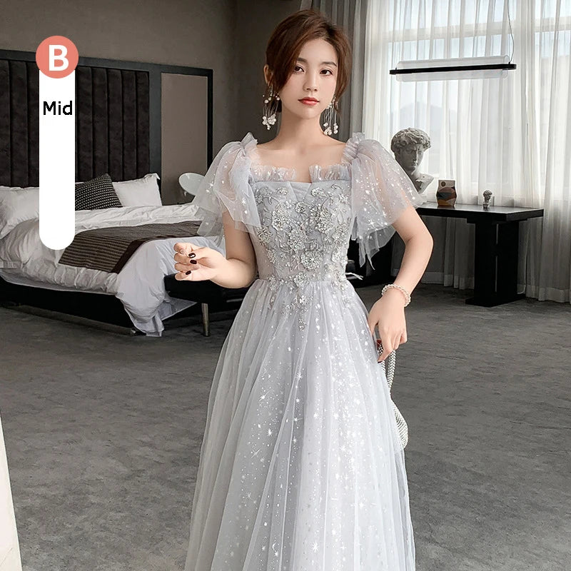 Bridesmaid Dress Temperament Lantern Sleeve Sequin Party Dress Fairy Stage Performance Dress Elegant Banquet Dress A-Long Dress - Seprincess