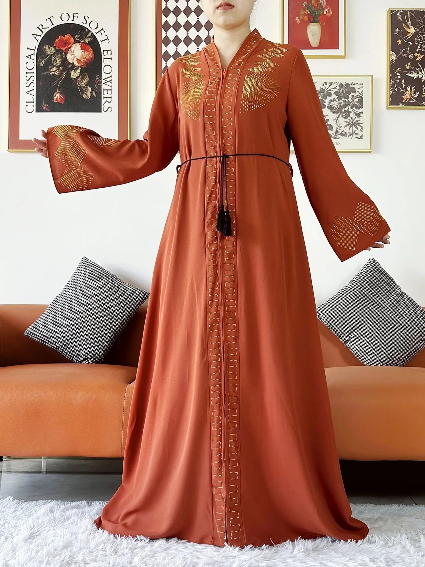 New Women Elegant Dress Chiffon Open Abaya with Zipper Muslim Women Dress Islamic Clothing Cardigan Abaya Women Muslim Dress