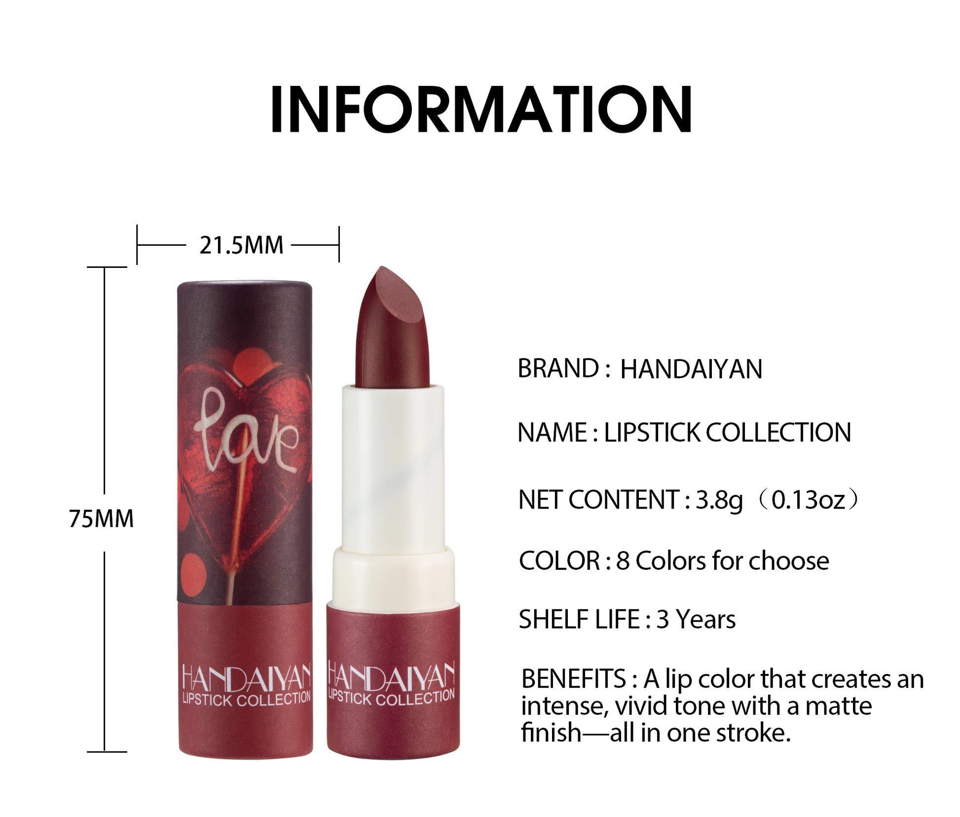 Handaiyan 8 Colors Matte Waterproof Velvet Nude Lipstick Sexy Red Brown Lip Matt Pigments Makeup Long Lasting Profissional - Seprincess