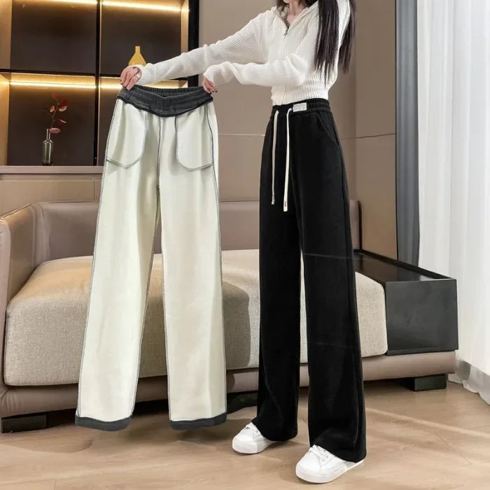 Women's Narrow-Legged Fleece-Lined Bell Bottoms Casual Straight-Leg Pants Trendy Autumn Winter 2023 Slimming Draped Cotton Velve