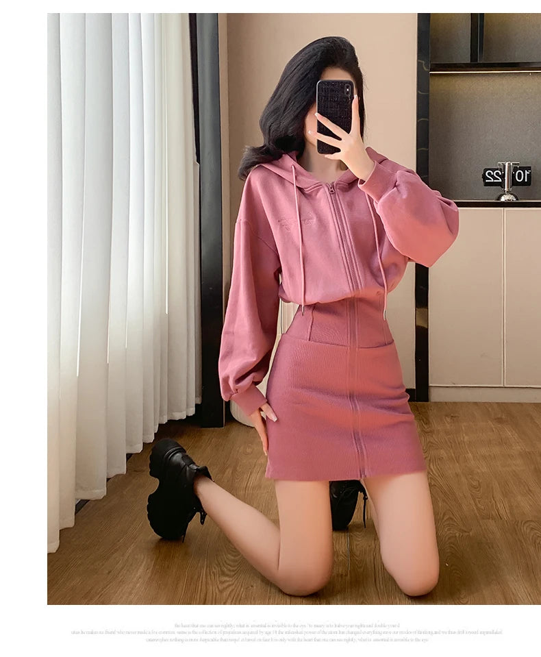 Korean Fashion Hoodie Dress Women Autumn Winter Long Sleeve Cat Ear Mini Dress Bodycon Dress Vestidos - Seprincess