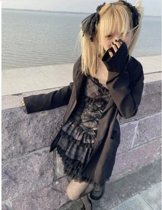 Summer Autumn Preppy Style Gothic Girls Sexy Sling Dress Balck Pleated Mini Short Plaid Women Sleeveless Large Pendulum Dresses - Seprincess