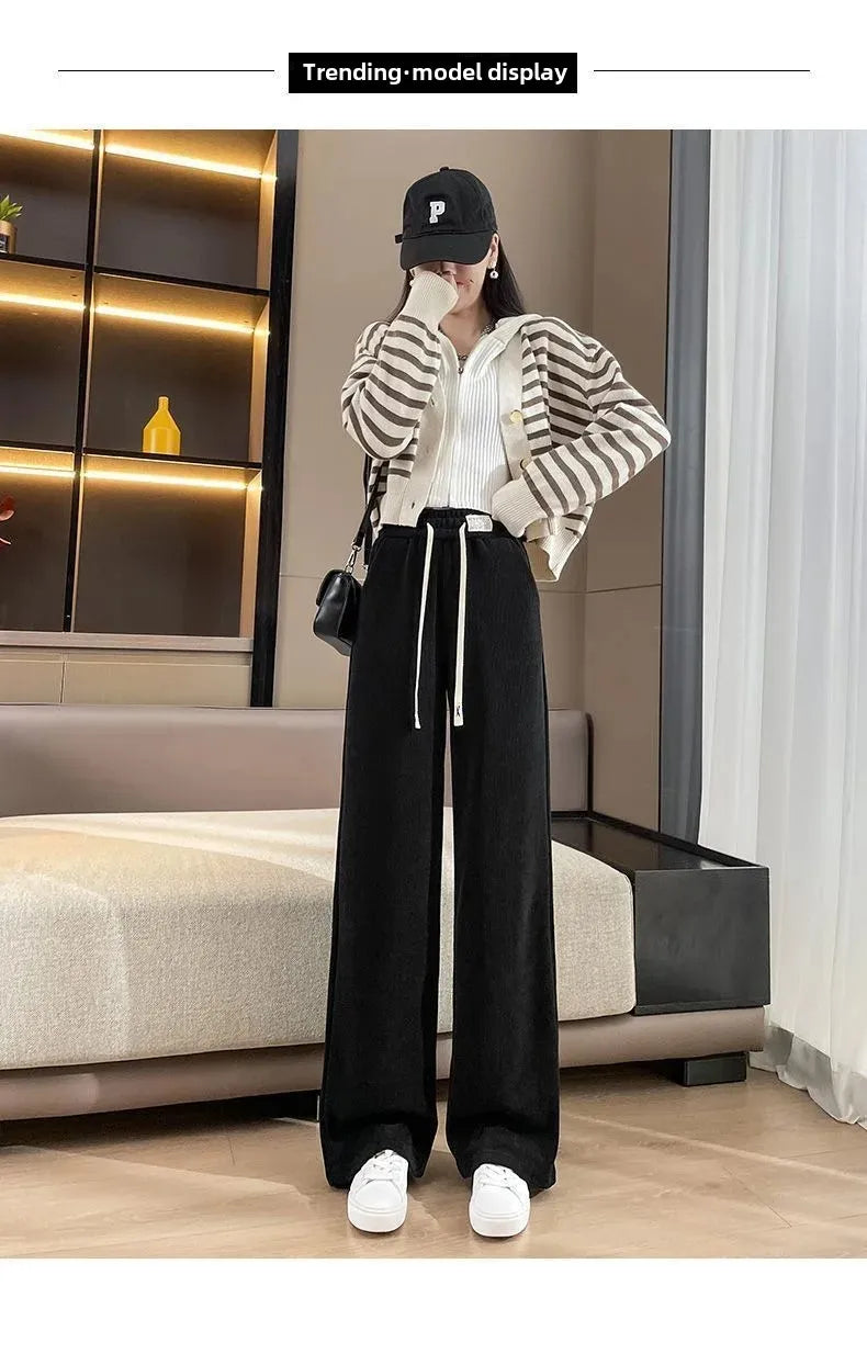 Women's Narrow-Legged Fleece-Lined Bell Bottoms Casual Straight-Leg Pants Trendy Autumn Winter 2023 Slimming Draped Cotton Velve