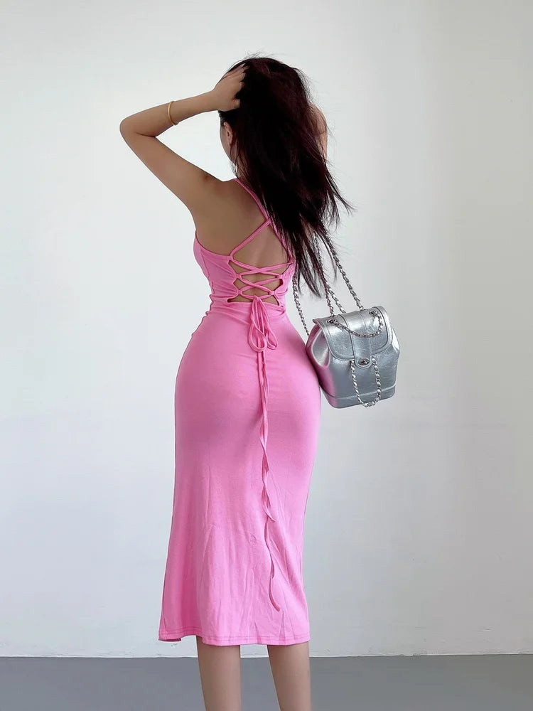 WOMENGAGA Sexy Cross Strap Backless Slim Hip Maxi Dress Women's Long Dress High Waist Strap Dresses Fashion Women Tops FU5X - Seprincess