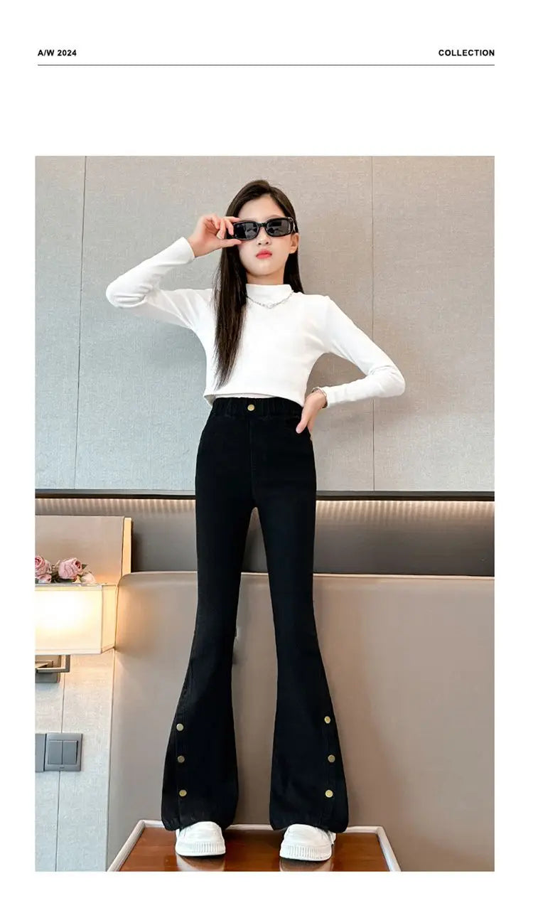 Fashion Jeans for Girls New Arrvial Kids Black Vintage Tight Denim Flare Pants Spring Autumn Teenage Children's Slim Trousers