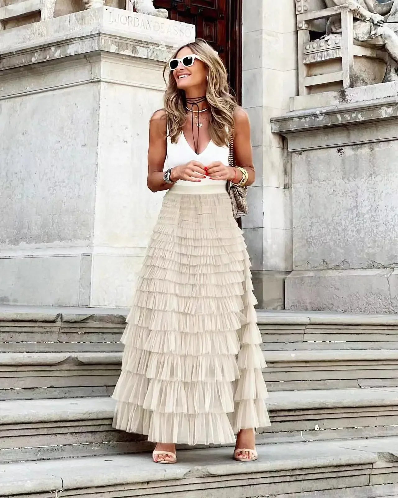 2024 New Casual Womens Solid Ball Gown Long Skirt Tulle High Waist Pleated Elegant Ladies Wild Mesh Dating Maxi Skirts Drop - Seprincess