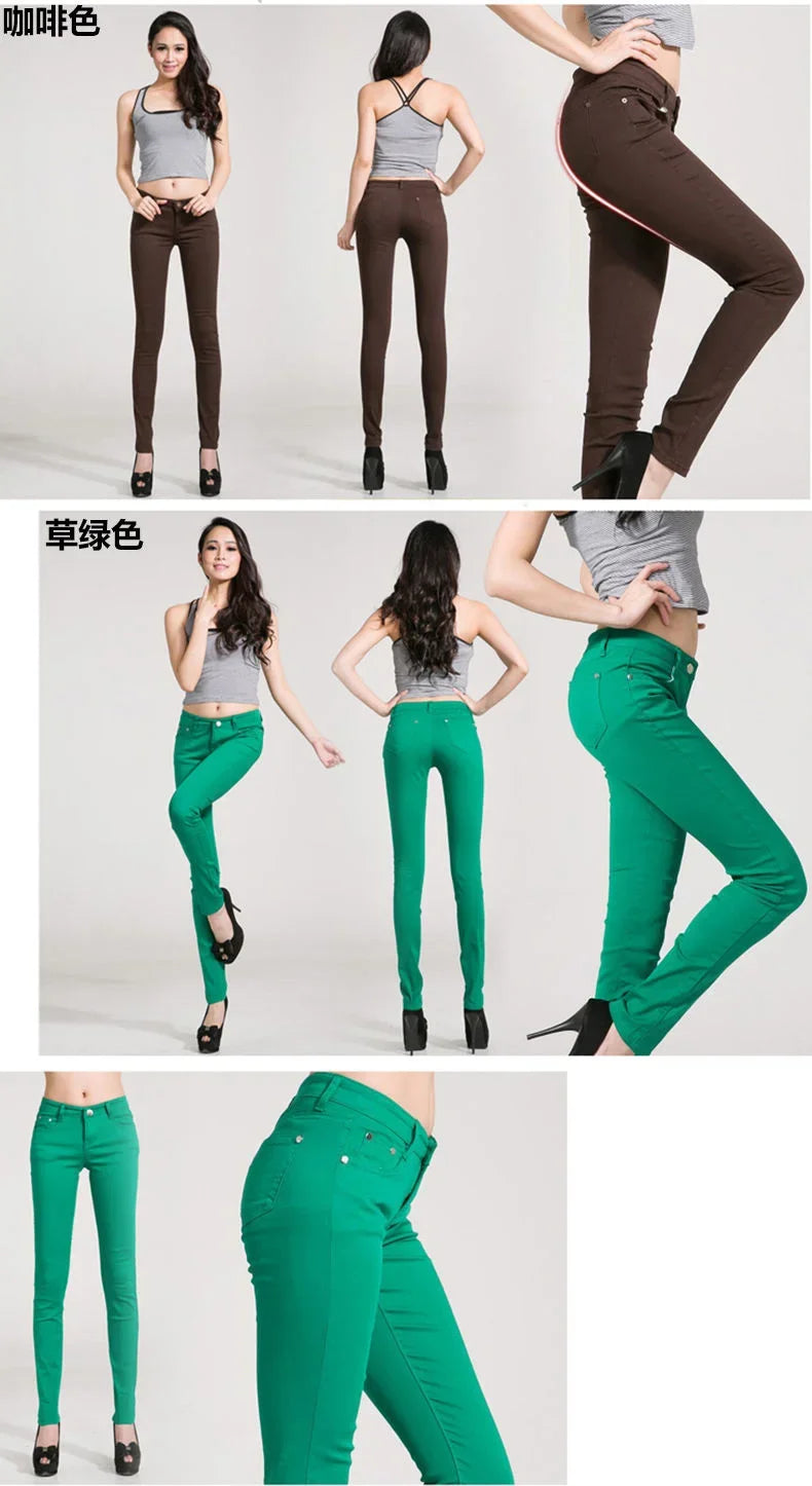 Woman Jeans Pants White Feet Pants Candy Color Pencil Pants Women's Stretch Pant 20 Colors Available Pantalones Vaqueros Mujer