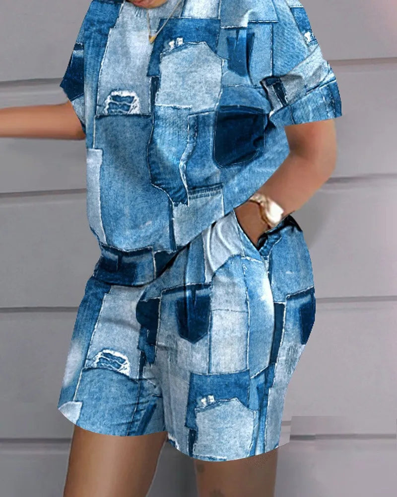 Women Casual Short Sleeve Two Piece Sets Women Outfit 2024 Summer Plaid Printe Pocket Suit Female T Shirt Shorts 2 Pieces Set - Seprincess