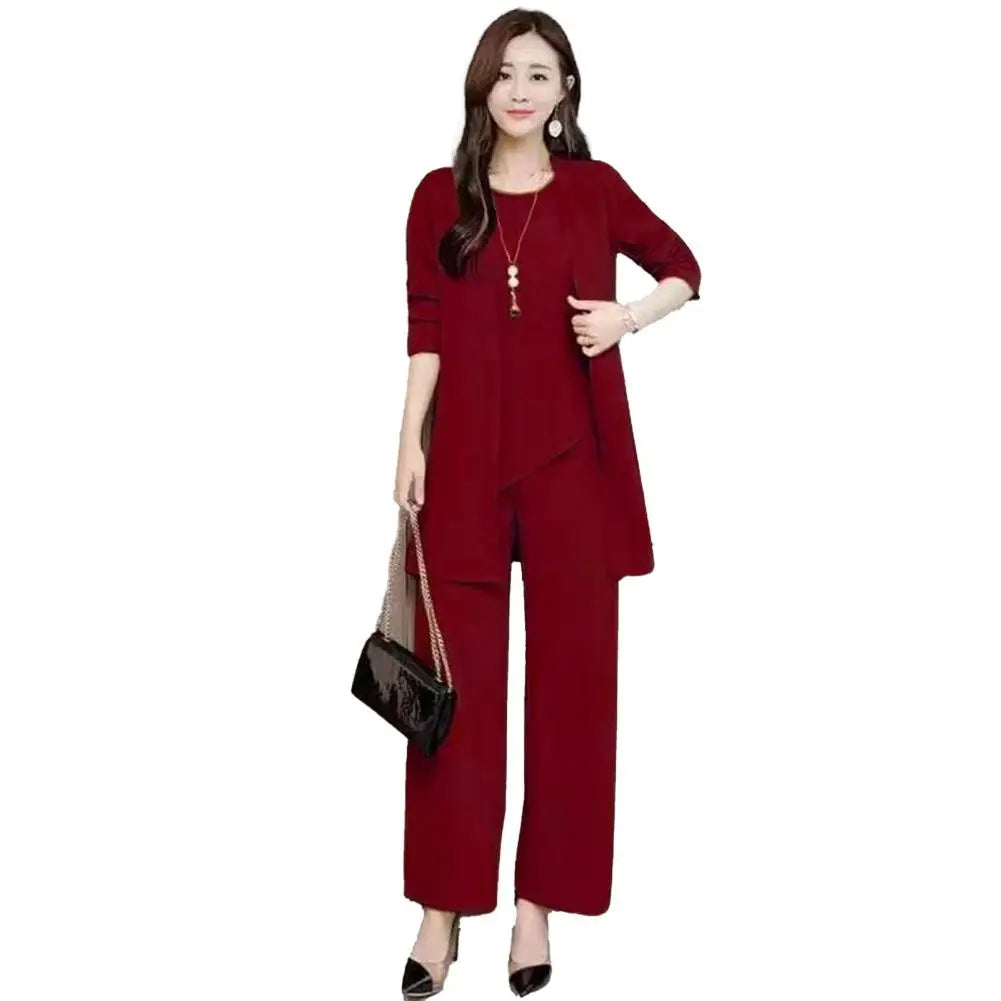 Trendy Irregular Hem Comfortable Vest Top Wide Leg Pants Mid-length Coat Set Breathable Loose Outfit Daily Clothing - Seprincess