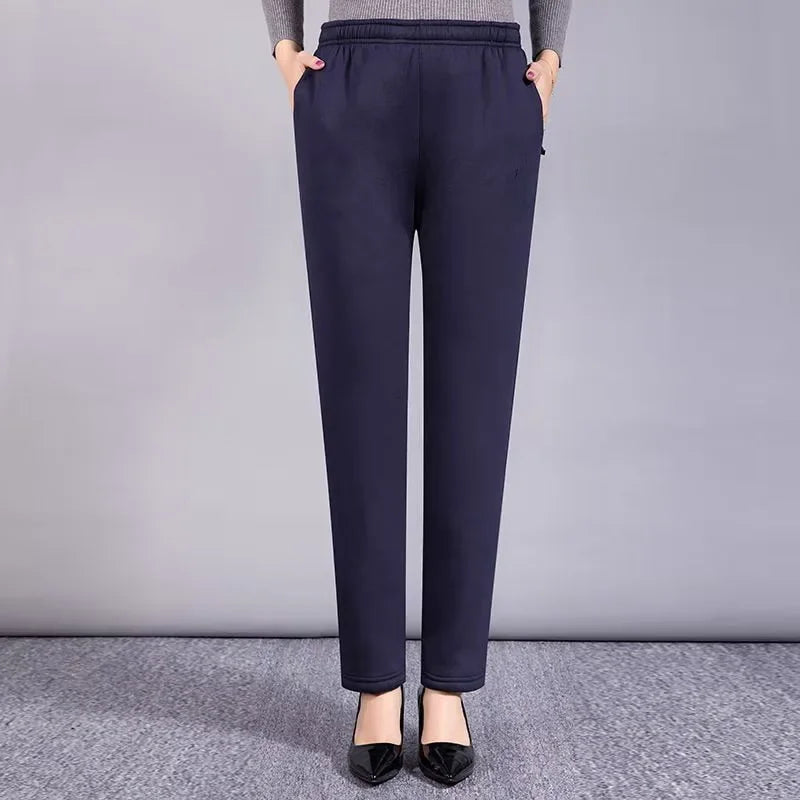 Thickened Fleece-lined Warm Loose-fit Sheep Velvet Outer Wear High-waisted Cotton Wadded Trousers Winter Sweatpants Women