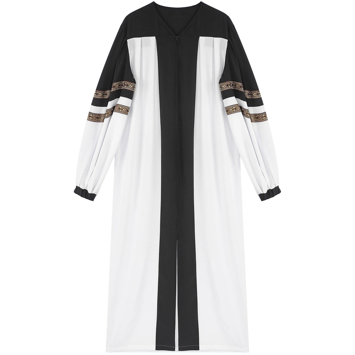 Womens Mens Church Choir Robe Halloween Cosplay Theme Party Costume V-Neck Embroidered Stripes Long Sleeve Zipper Clergy Gown - Seprincess