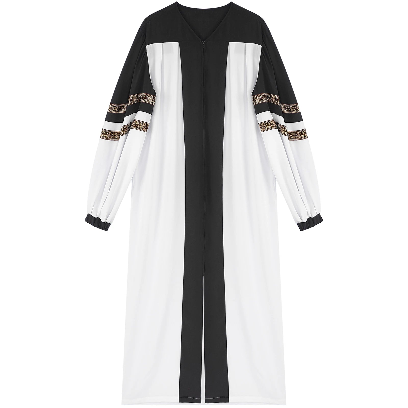 Womens Mens Church Choir Robe Halloween Cosplay Theme Party Costume V-Neck Embroidered Stripes Long Sleeve Zipper Clergy Gown - Seprincess