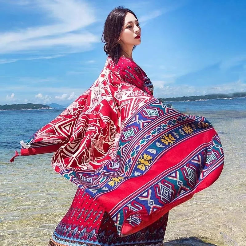 2018 New 90x180cm Twill cotton Pareo Beach Cover-Ups Women Large Beach Dress Bikini Bathing Swimwear Cover Up Sarong Wrap Scarf - Seprincess