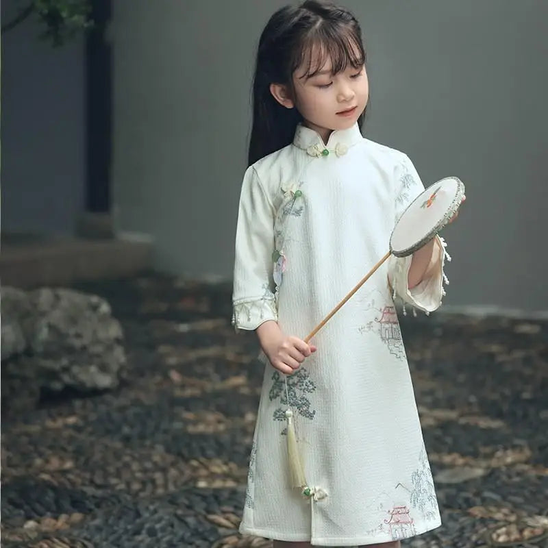 Children's Hanfu Cheongsam 2023 Autumn Winter New Retro Princess Dress Chinese Traditional Qipao Baby Girl Qipao Dress Kids - Seprincess