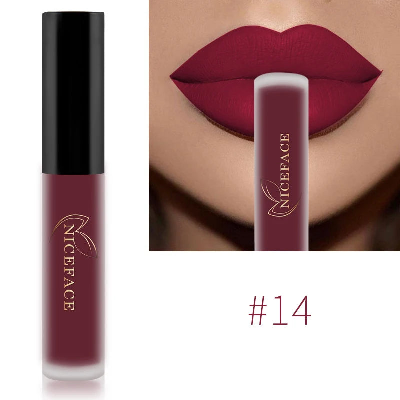 NICEFACE Hot Color Lip Gloss Waterproof Matt Lipgloss Lasting Nude Liquid Lipstick Cosmetic Sexy Women Lip Tint Makeup Lip Stain - Seprincess