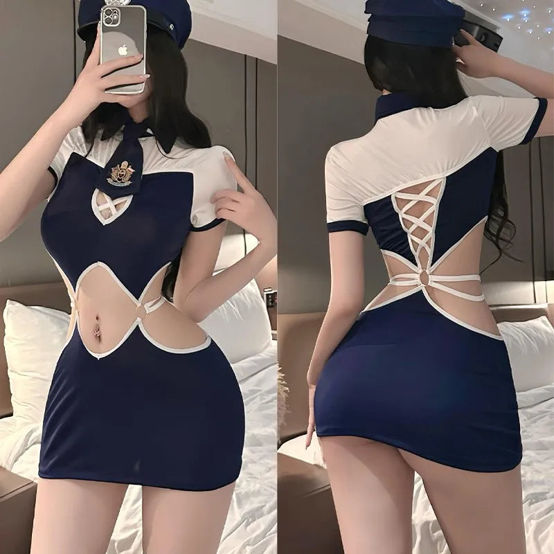 Erotic lingerie Tight Strap Police Girl Uniform Temptation Hollow fetish sexy womans costume Sex cosplay Women's clothing xxx - Seprincess