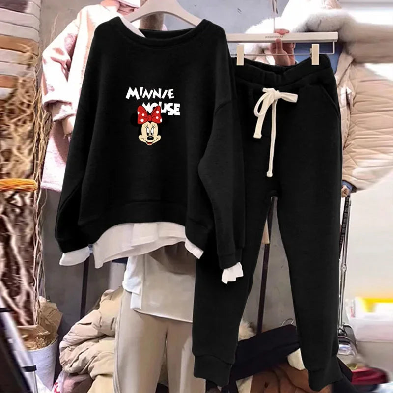 Women's Autumn/winter 2023 New Trendy Elegant Loose-fit Fleece-lined Sweatshirt 2-piece Set Korean Style Casual Fashion - Seprincess