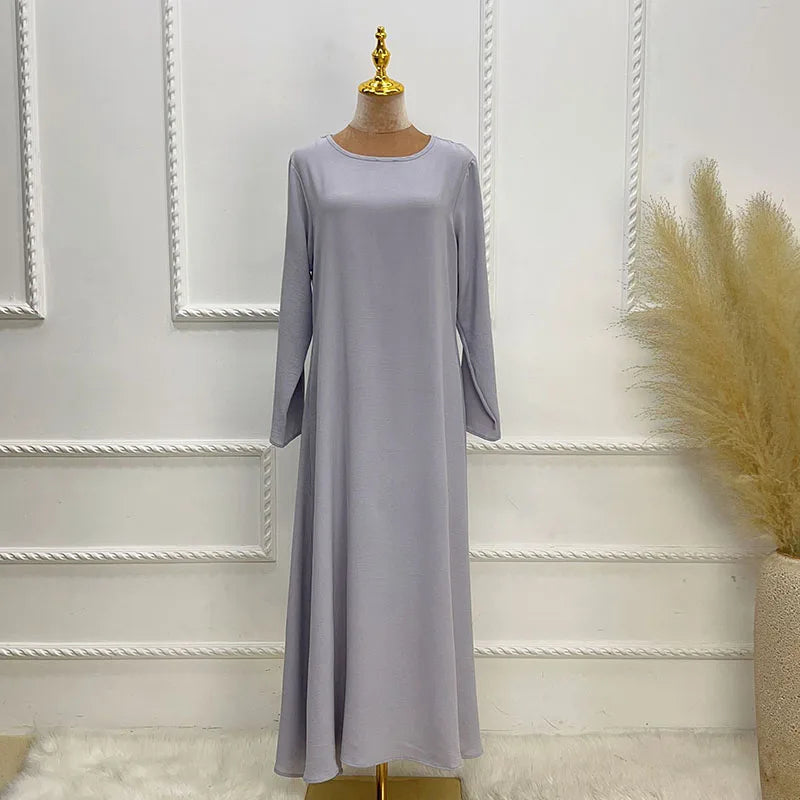 New Abaya Under Dress Long Sleeve With Pockets High Quality Jazz Crepe EID Muslim Women Basic Solid Modest Maxi Islamic Clothing - Seprincess