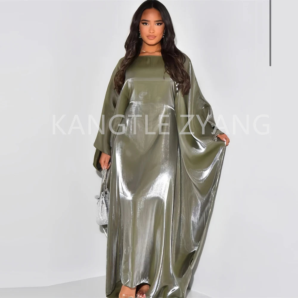 Ramadan Summer Batwing Sleeve Satin Butterfly Abaya Islam Muslim Maxi Dress Kebaya Women Kaftan Robe Musulmane Femme Vestidos - Seprincess