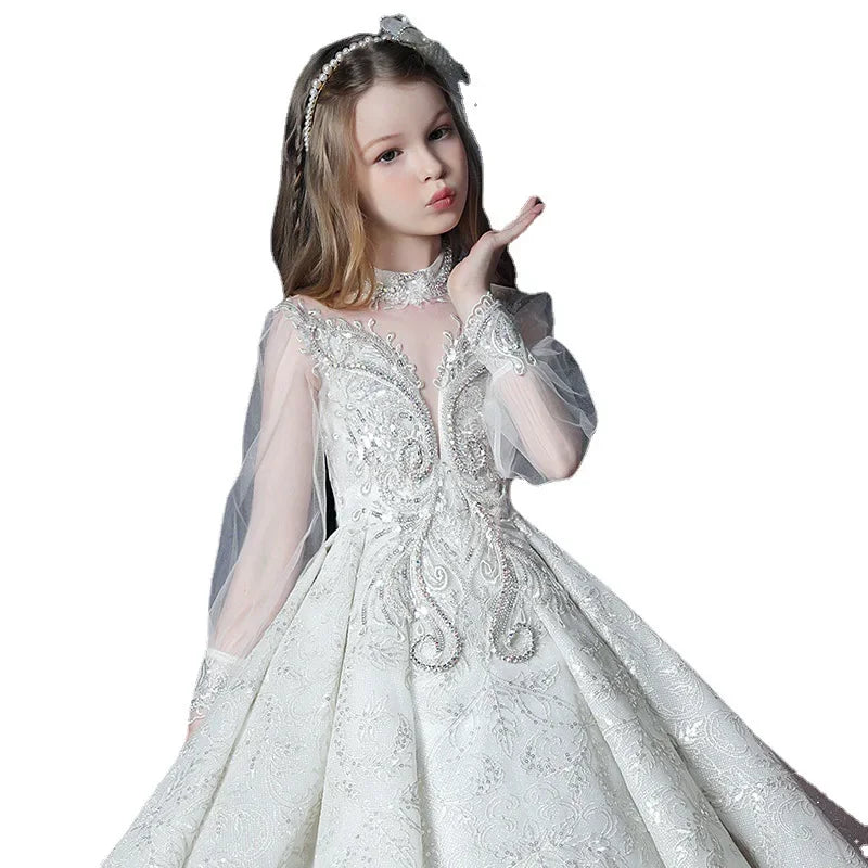 Girls First Communion Dress Flower Girl Wedding Sequins Dresses for Kids Piano Performance Vestidos Children Pageant Ball Gown - Seprincess