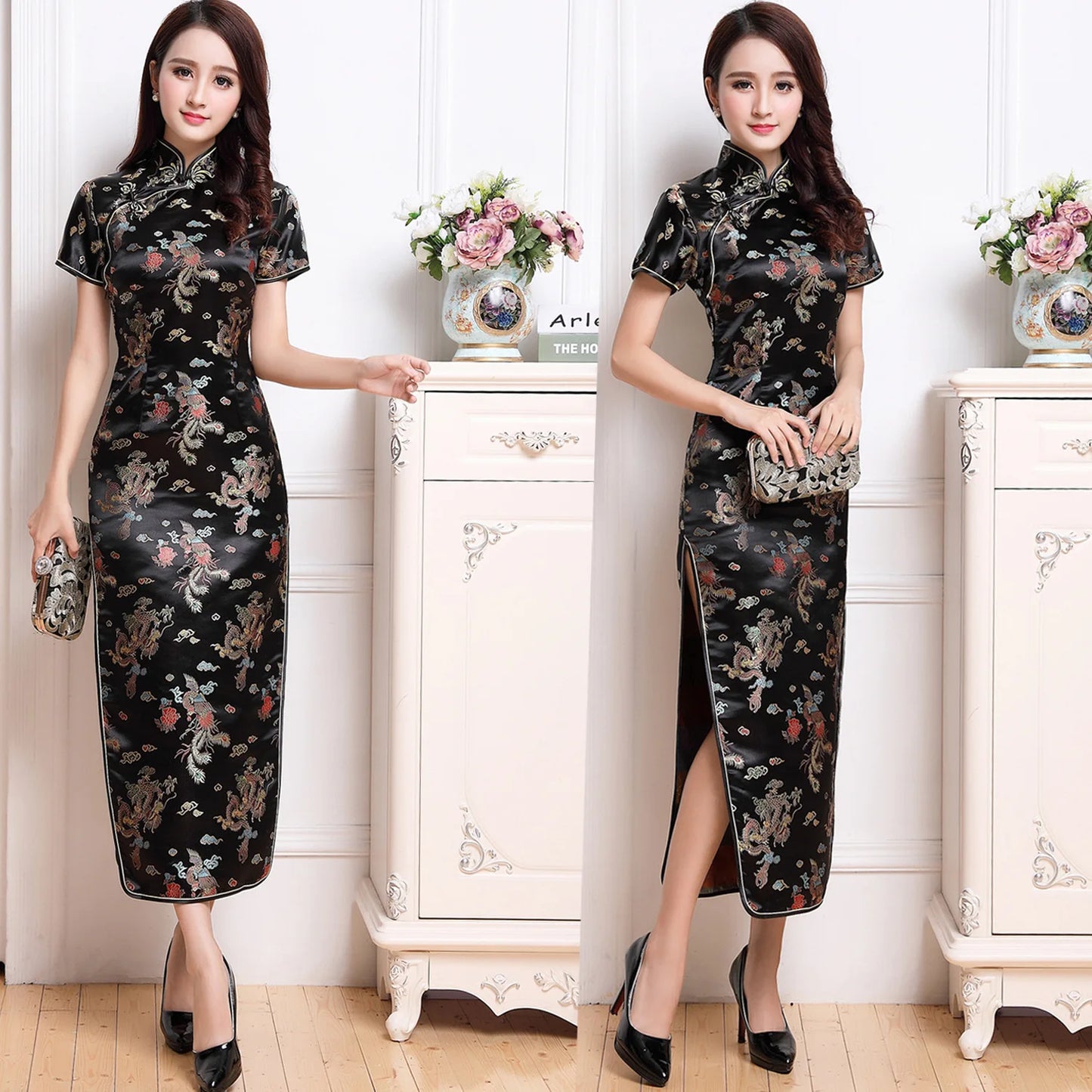 S-6Xl Plus Size Cheongsam Women Elegant Qipao Tradition Chinese Style Dresses Dragon Jacquard Cheongsams Sexy Long Vestidos - Seprincess