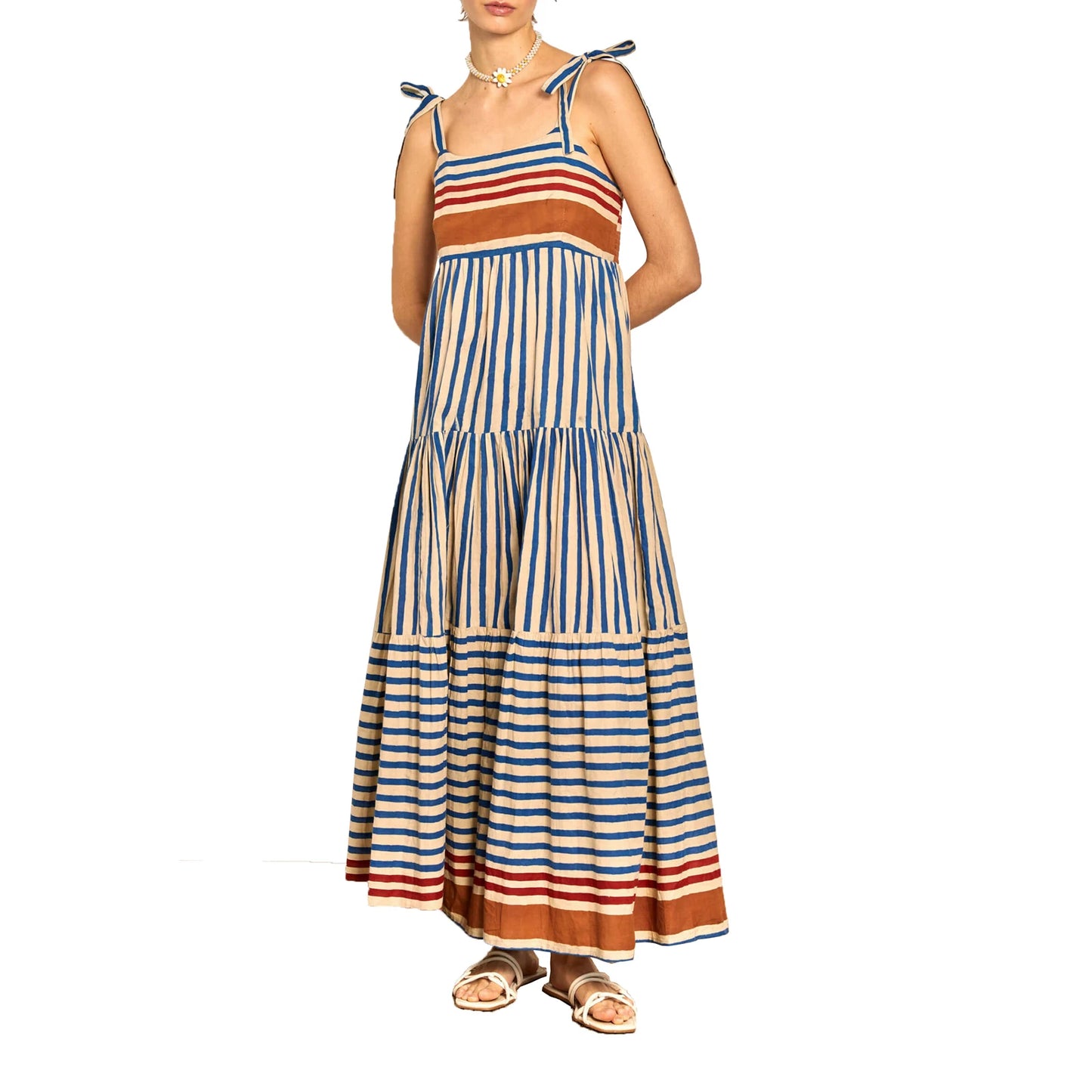 Women‘s Maxi Dresses Summer Casual Sleeveless Open Back Low Cut Flowy Stripe Shrimp Print Dresses 90s Vintage Long Cami Dress - Seprincess