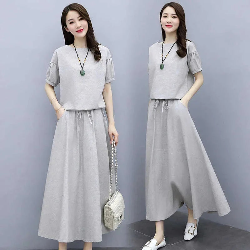 Cotton Linen Skirt Two-Piece Women's Summer 2024 New Set Slim Skirts Sleeve Suit Skirts Fashion 2PCS Temperament Female Outfit - Seprincess