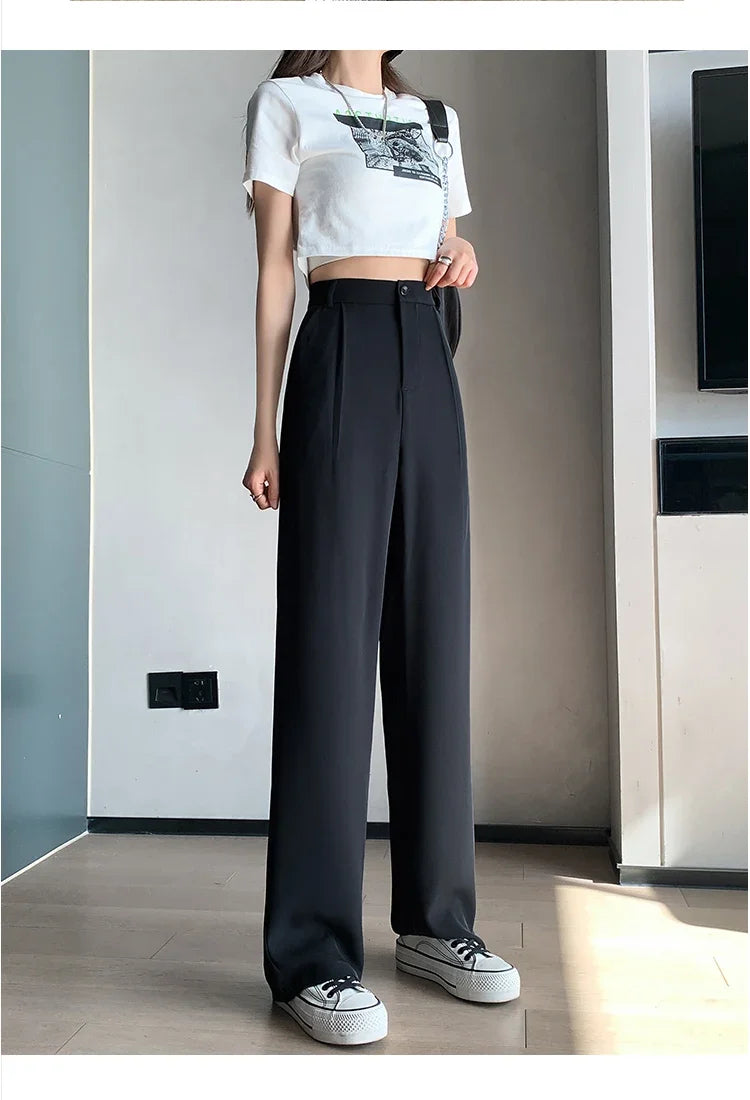 Casual High Waist Loose Wide Leg Pants for Women Spring Autumn New Female Floor-Length White Suits Pants Ladies Long Trousers