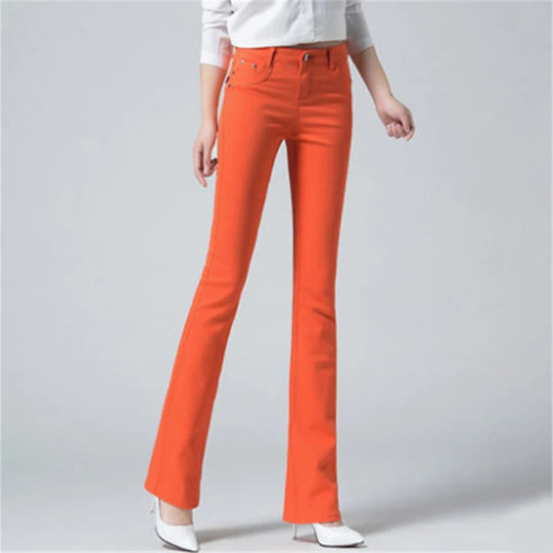 Slim Candy Colors Flare Jeans Fashion Streetwear Mid Waist Bell-bottoms Stretch Vaqueros Women's Classic Denim Bell-bottoms