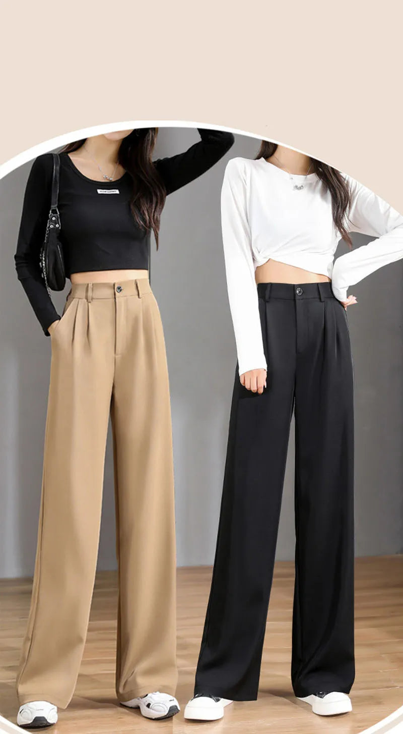 Women Chic Office Wear Straight Pants Vintage High Ladies Trousers Baggy Korean 2024 Spring/Summer/Autumn Wide Leg Female