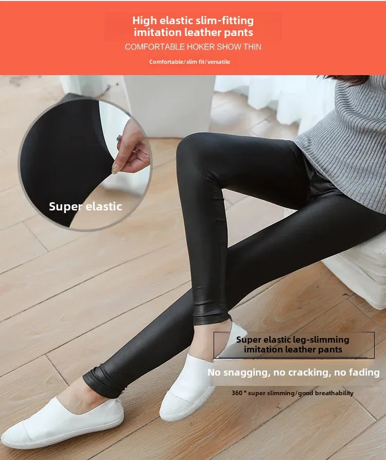 Thickened Fleece-lined Women's Winter Tights High-waisted Elastic Dull-finish Leggings Outerwear For Cold Weather