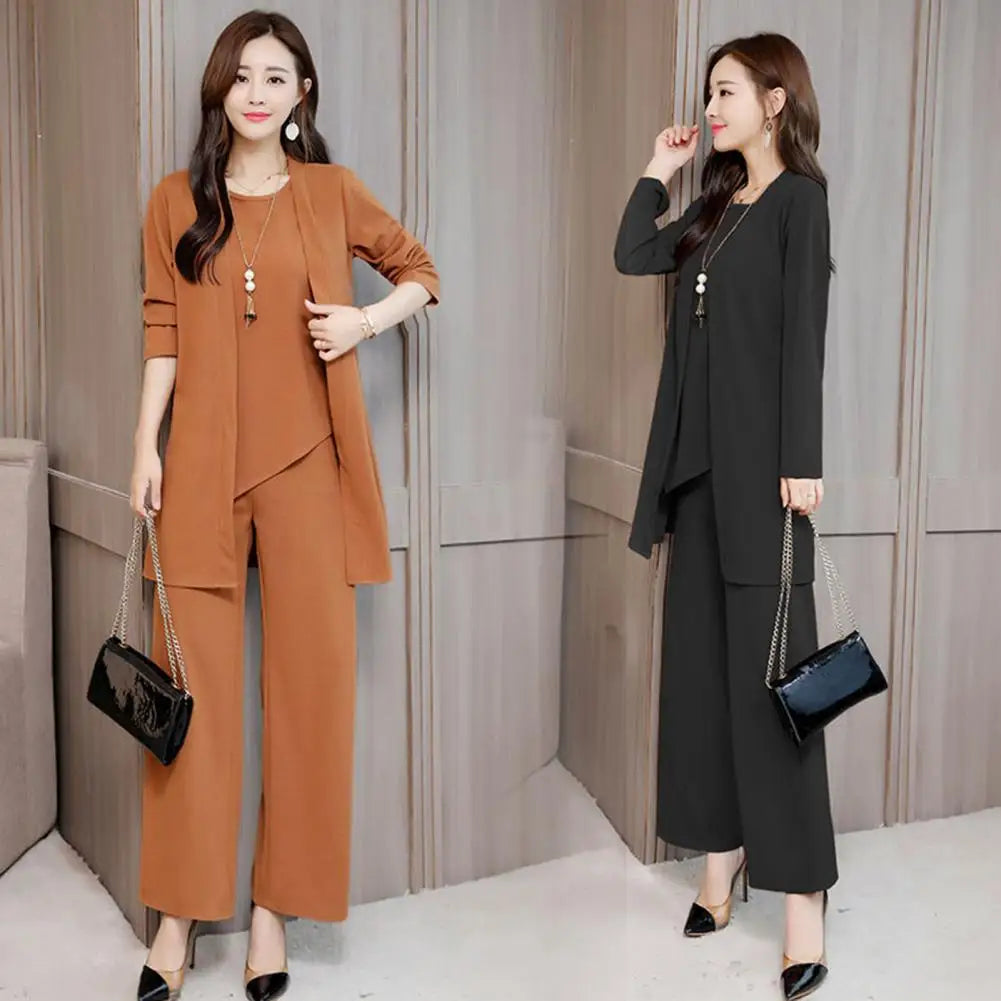 Trendy Irregular Hem Comfortable Vest Top Wide Leg Pants Mid-length Coat Set Breathable Loose Outfit Daily Clothing - Seprincess