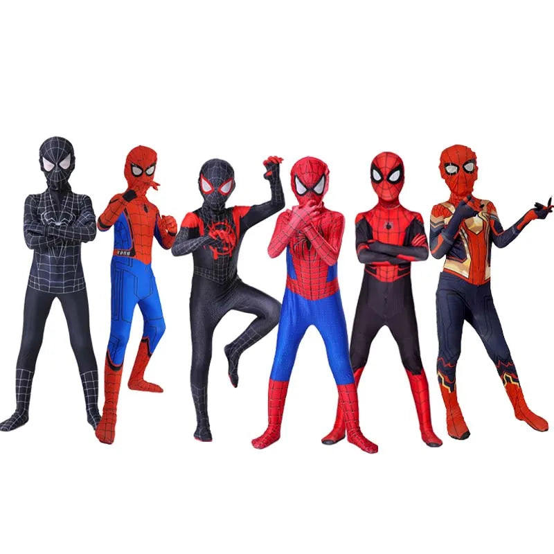 Kids Spider-Man Cosplay Fantasy Costumes Jumpsuit Superhero Miles Morales Movie Role Play Boys Girls Halloween Carnival Bodysuit - Seprincess